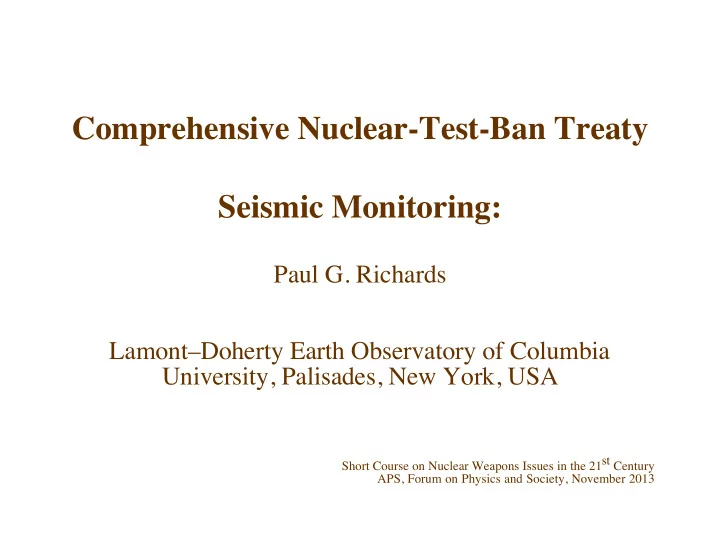 comprehensive nuclear test ban treaty seismic monitoring