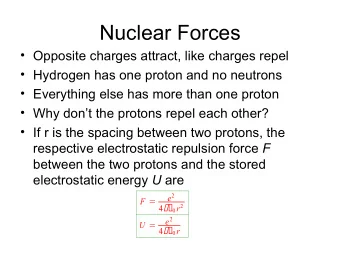 Nuclear Forces   Opposite charges attract, like charges repel   Hydrogen has one proton and