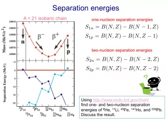 Separation energies  A = 21 isobaric chain  one-nucleon separation energies  two-nucleon separation