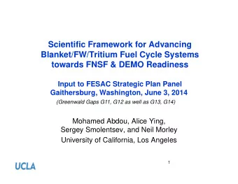 Scientific Framework for Advancing  Blanket/FW/Tritium Fuel Cycle Systems  towards FNSF &amp; DEMO