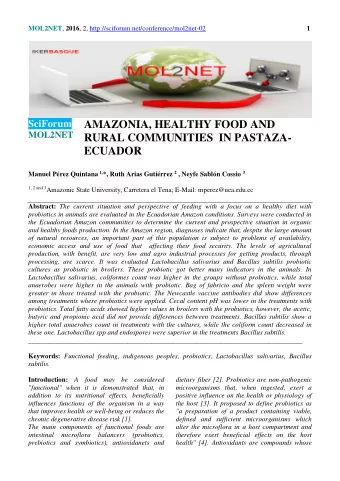 SciForum  AMAZONIA, HEALTHY FOOD AND MOL2NET  RURAL COMMUNITIES  IN PASTAZA-  ECUADOR Manuel Prez