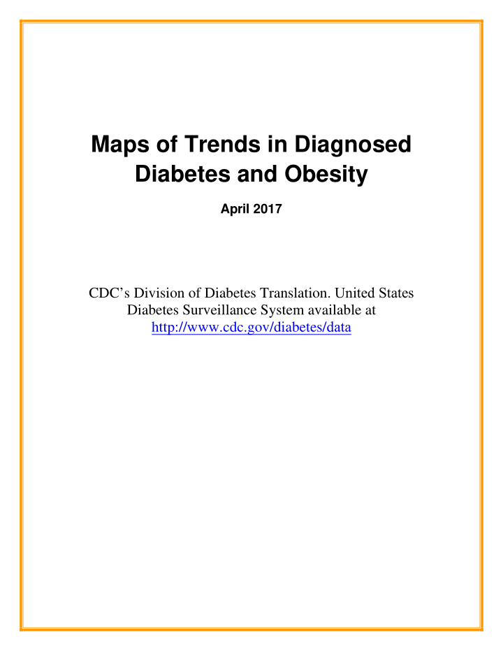 maps of trends in diagnosed diabetes and obesity