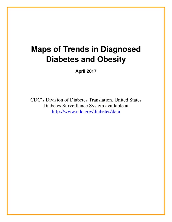 maps of trends in diagnosed diabetes and obesity