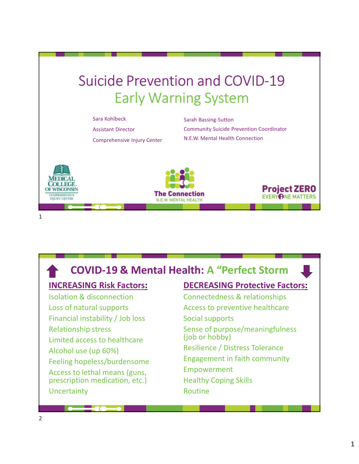 suicide prevention and covid 19 early warning system