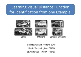 Learning Visual Distance Function  L  i  Vi  l Di t  F  ti  for Identification from one Example for