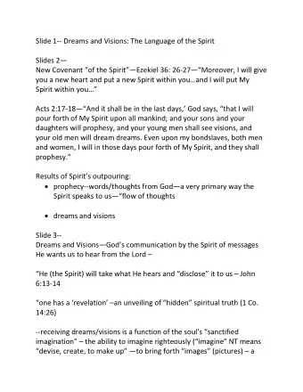 Slide 1-- Dreams and Visions: The Language of the Spirit  Slides 2  New Covenant of the