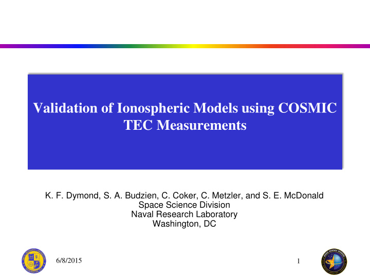 validation of ionospheric models using cosmic tec