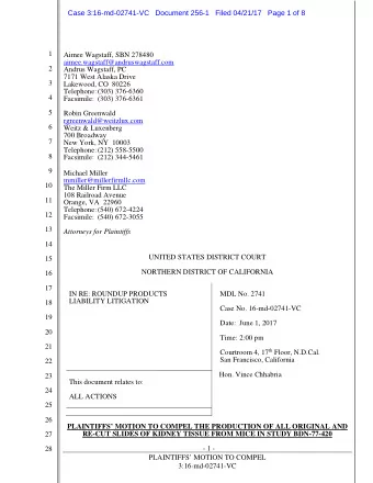 Case 3:16-md-02741-VC   Document 256-1   Filed 04/21/17   Page 1 of 8  1  Aimee Wagstaff, SBN