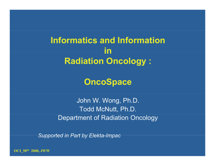 informatics and information in in radiation oncology