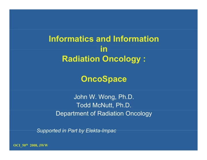 informatics and information in in radiation oncology