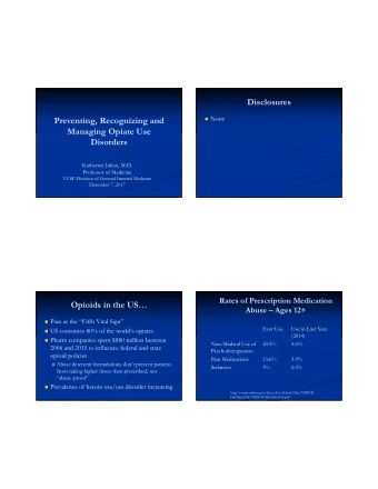 Disclosures  None  Preventing, Recognizing and  Managing Opiate Use  Disorders  Katherine