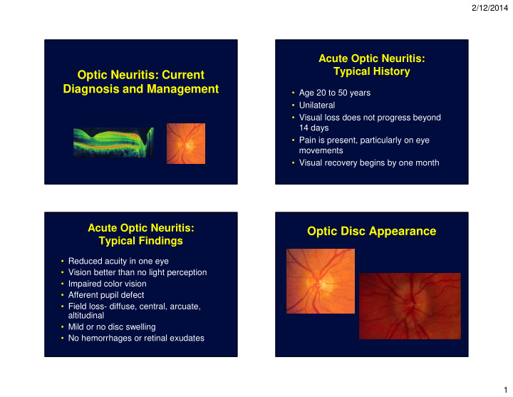 optic neuritis current diagnosis and management