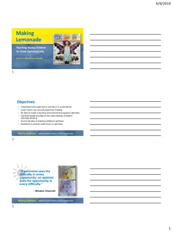 Making  Lemonade  Teaching Young Children  Teaching Young Children to Think Optimistically