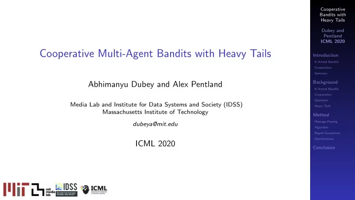 cooperative multi agent bandits with heavy tails