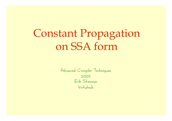 constant propagation on ssa form