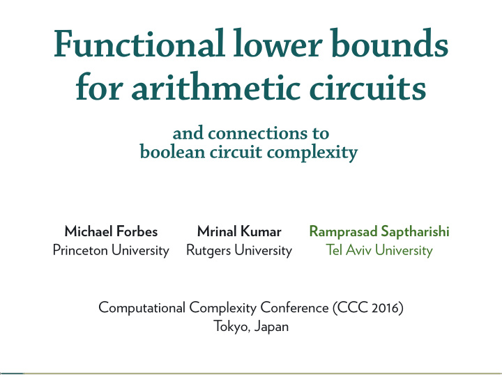 functional lower bounds for arithmetic circuits