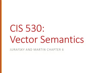 CIS 530:  Vector Semantics  JURAFSKY AND MARTIN CHAPTER 6  Quiz 2 on n-gram LMs  is due tonight
