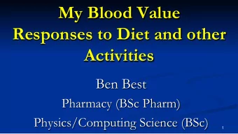 My Blood Value  Responses to Diet and other  Activities  Ben Best  Pharmacy (BSc Pharm)