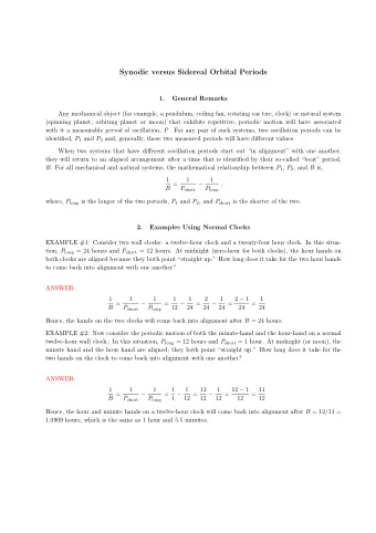 Synodic versus Sidereal Orbital Periods  1.  General Remarks  Any mechanical object (for example, a