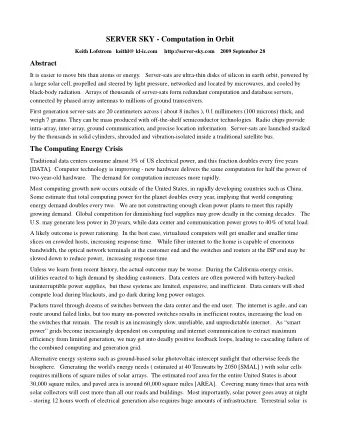 SERVER SKY - Computation in Orbit  Keith Lofstrom   keithl@ kl-ic.com     http://server-sky.com