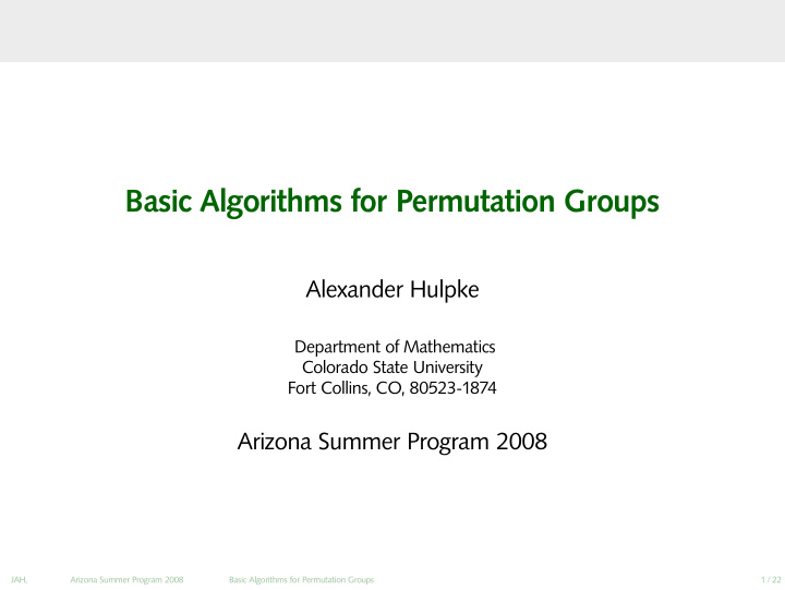 basic algorithms for permutation groups