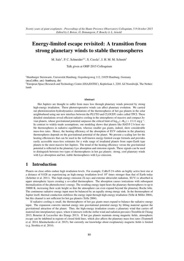 energy limited escape revisited a transition from strong
