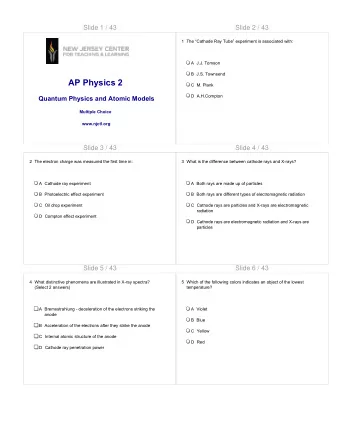 Slide 7 / 43  Slide 8 / 43  6 Which is a property of a black body radiator?  7 Which of the