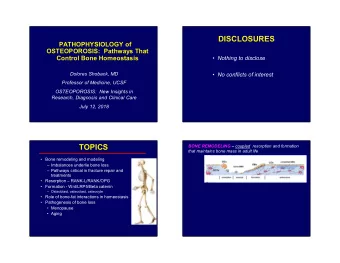DISCLOSURES  PATHOPHYSIOLOGY of  OSTEOPOROSIS:  Pathways That  Control Bone Homeostasis  Nothing