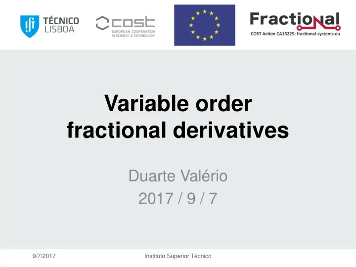 variable order fractional derivatives