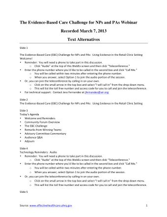 The Evidence-Based Care Challenge for NPs and PAs Webinar  Recorded March 7, 2013  Text