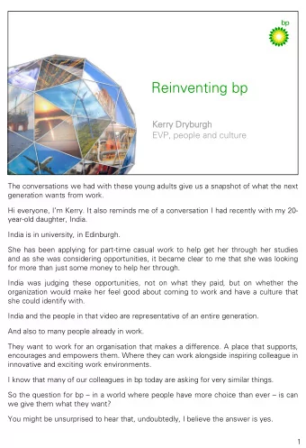 Reinventing bp  Kerry Dryburg  urgh  EVP, people and culture  Driving digital and innovation  |  bp
