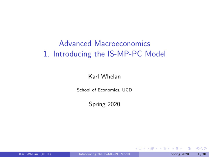 advanced macroeconomics 1 introducing the is mp pc model