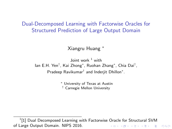 dual decomposed learning with factorwise oracles for