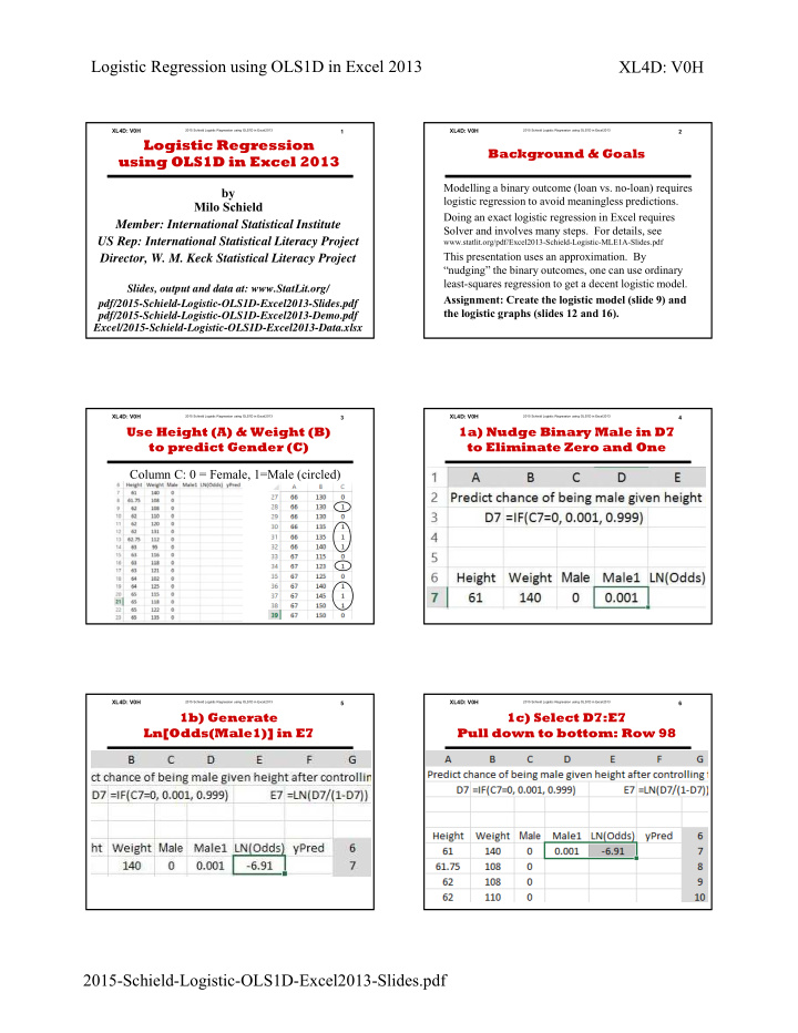 logistic regression using ols1d in excel 2013 xl4d v0h