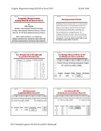 Logistic Regression using OLS1D in Excel 2013  XL4D: V0H  XL4D: V0H  XL4D: V0H  2015 Schield