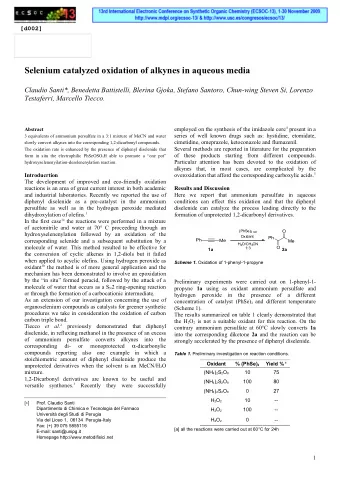 Selenium catalyzed oxidation of alkynes in aqueous media  Claudio Santi*, Benedetta Battistelli,