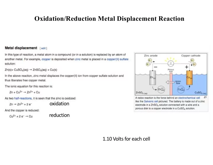 oxidation reduction metal displacement reaction