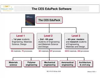 The CES EduPack Software  The CES EduPack  Level 1  Level 2  Level 3  1st year students:  4th