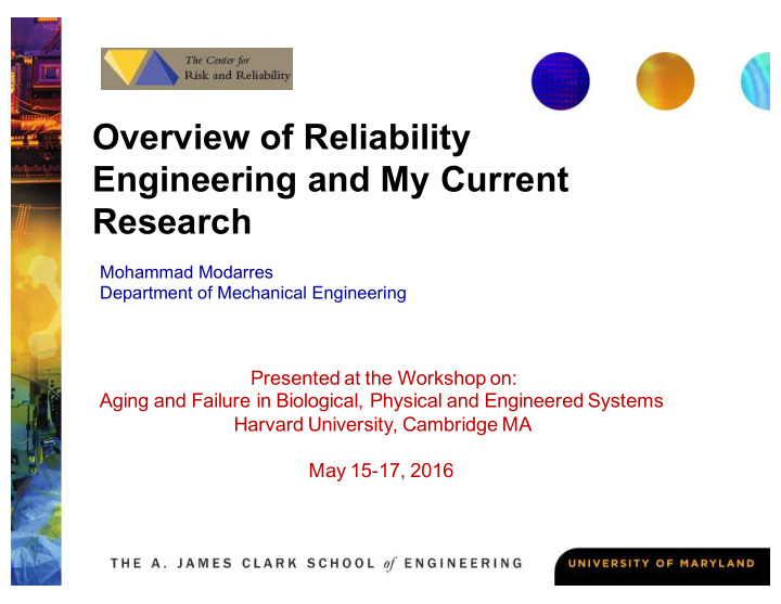 overview of reliability engineering and my current