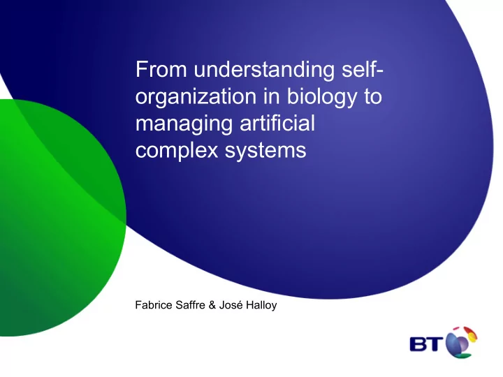 from understanding self organization in biology to