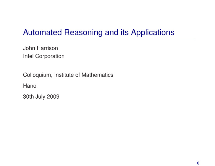 automated reasoning and its applications