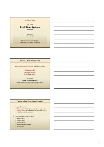 Real-Time Systems  Fall 2010  Instructor:  Mohsen Bashiri  Sharif University of Technology