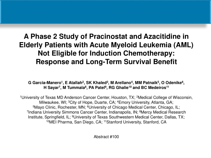 a phase 2 study of pracinostat and azacitidine in elderly