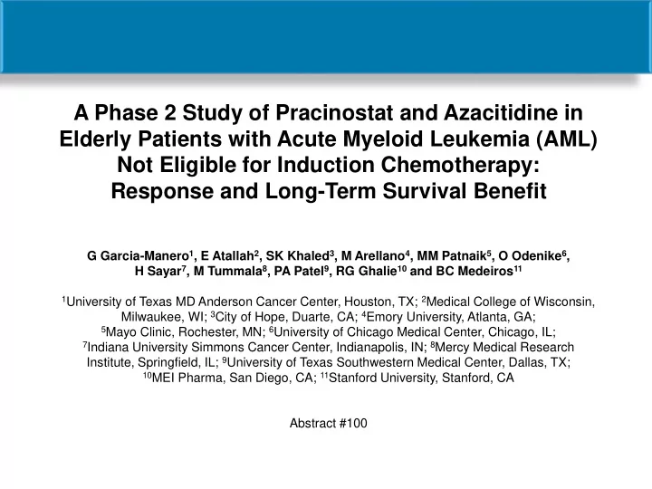 a phase 2 study of pracinostat and azacitidine in elderly