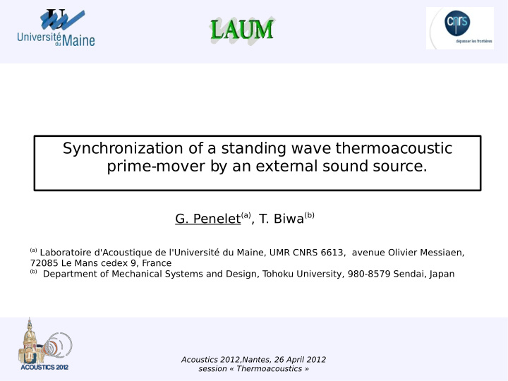 synchronization of a standing wave thermoacoustic prime