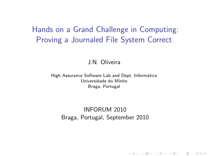 hands on a grand challenge in computing proving a