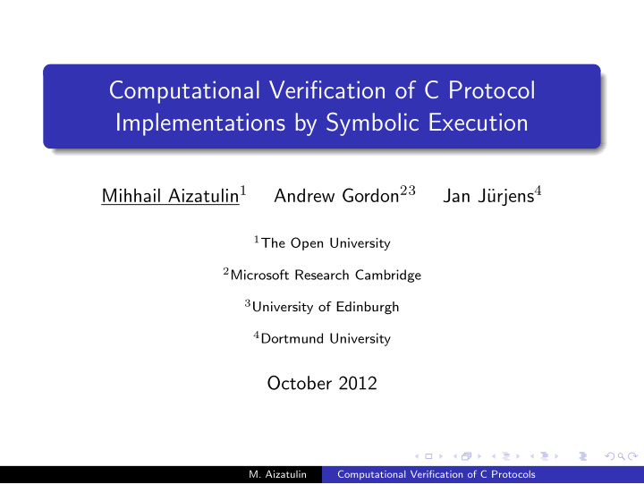 computational verification of c protocol implementations