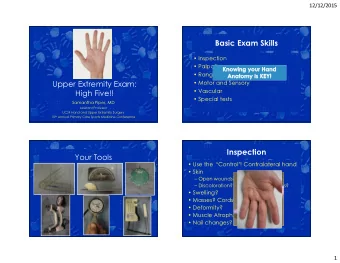 Basic Exam Skills   Inspection   Palpation   Range of Motion   Motor and Sensory  Upper