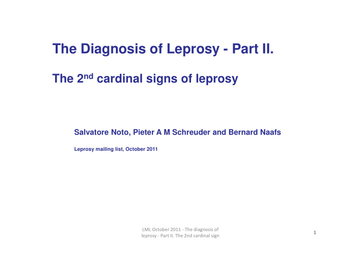 the diagnosis of leprosy part ii