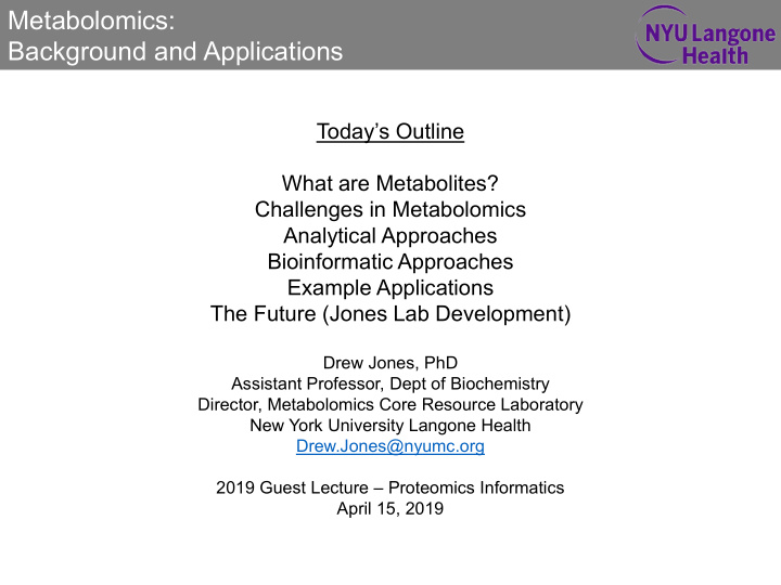 metabolomics background and applications